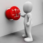 Scales Of Justice Button Means Court And Conviction Stock Photo