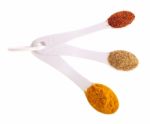 Indian Spices In Spoons Stock Photo