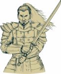 Samurai Warrior Swordfight Stance Drawing Stock Photo