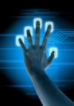 Scanning Of Finger On Touch Screen Stock Photo
