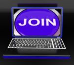 Join On Laptop Shows Registered Membership Or Volunteer Online Stock Photo