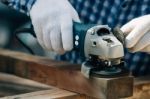 Close Up Working Carpenter Shaving Wood Plane Stock Photo