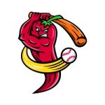 Red Chili Pepper Baseball Mascot Stock Photo