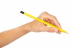 Hand Holding A Pencil Stock Photo