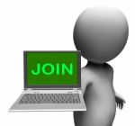 Join On Laptop Shows Subscribing Membership Or Volunteer Online Stock Photo