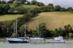 Boats Moored On The River Dart Stock Photo