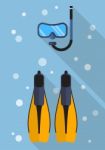 Diving Mask With Snorkel And Swimming Flippers Flat Icon Stock Photo