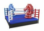 Red And Blue Chess Knight Confronting In Boxing Ring Stock Photo