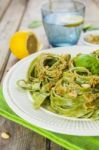 Homemade Spinach Pasta With Pesto Stock Photo