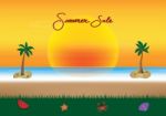 Summer Sale Promotion Season With Coconut Tree And Sea Beach Bac Stock Photo