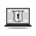 Technology Digital Cyber Security Keyhole Shield Laptop Stock Photo