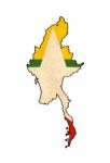 Myanmar Map On Myanmar Flag Drawing ,grunge And Retro Flag Serie Stock Photo