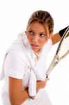 Woman With Racket Stock Photo