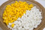 Silkworm Cocoon Yellow And White In Basket For Textiles Handmade Stock Photo