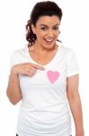 Woman Pointing Heart Paper Stock Photo