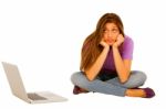 Teenage Girl With Laptop On White Stock Photo