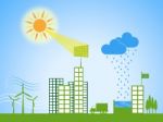 Solar Power Represents City Cityscape And Downtown Stock Photo