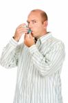 Man Take Asthma Inhaler Stock Photo