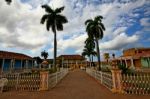 Cuba - Trinidad-de-cuba Houses, Palms, Roof Tops  And Blue Sky Stock Photo