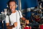 Singer Recording His New Track In Studio Stock Photo