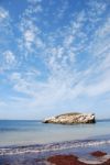 Huge Rock At Baleal Beach (dramatic Cloudscape) Stock Photo