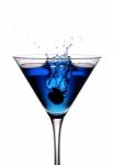 Blue Cocktail Olive Splash Stock Photo