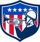 American Soldier Bugler Reveille Usa Flag Crest Retro Stock Photo