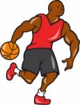 Basketball Player Dribbling Ball Cartoon Stock Photo