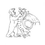 Bear Fighting Chinese Dragon Drawing Black And White Stock Photo