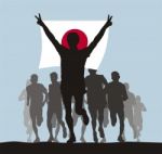 Winner Of The Athletics Competition With The Japan Flag At The F Stock Photo