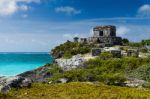 Tulum Ruins By The Caribbean Sea Stock Photo