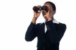 Woman Viewing Through Binocular Stock Photo