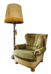 Old Armchair With Lamp Stock Photo