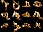 12 Signs Of Zodiac In Gold Stock Photo