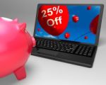 Twenty-five Percent Off On Laptop Shows Discounts Stock Photo