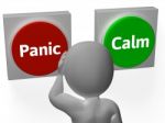 Panic Calm Buttons Show Worrying Or Tranquility Stock Photo