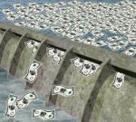 Water Dam With Money Flowing Water Stock Photo