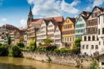 Beautiful Old Houses At The Waterfront Of Tubingen, Germany Stock Photo