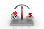 Scale With A House And Dollar Sign Stock Photo