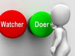 Watcher Doer Buttons Means Active Inactive Personality Type Stock Photo