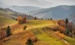 Autumn Mountain Panorama. October On Carpathian Hills Stock Photo