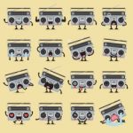 Retro Radio Character Emoji Set Stock Photo