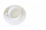 Top View Of The Glass And White Ceramic Plate On A White Background With Clipping Path Stock Photo