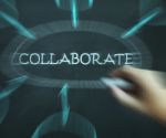 Collaborate Diagram Shows Working Together And Synergy Stock Photo