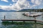 Yachts Moored On The Lake At Attersee Stock Photo