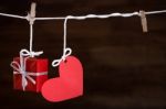 Heart Love And Gift On Clothes Line Stock Photo