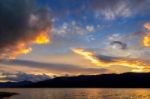 Sunset At Lake Mcdonald In Montana Stock Photo