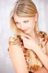 Blond Woman With Little Smile Stock Photo