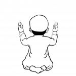 Hand Drawn Muslim Boy Praying - Cartoon Illustration Stock Photo
