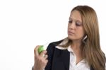 Businesswoman With Asthma Using Inhaler Stock Photo